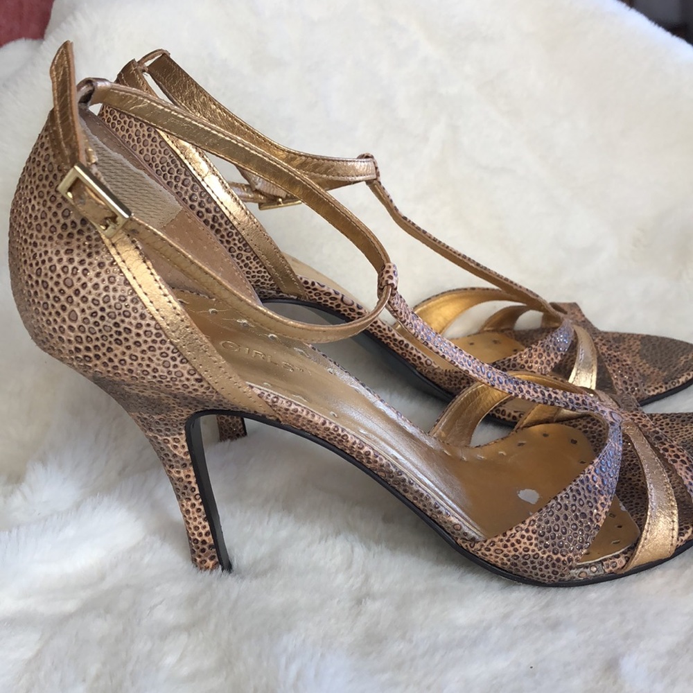 T- Strap Gold/Animal Print Heels